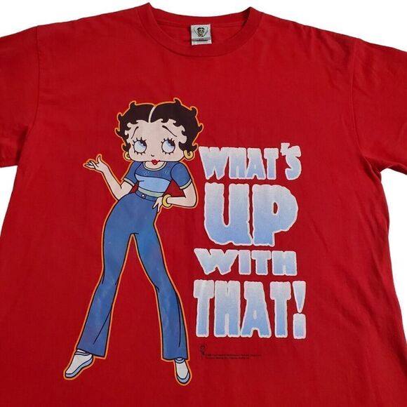Vintage Betty Boop T Shirt Size L Red Whats Up With That Y2K 2000 Freeze - Picture 2 of 11